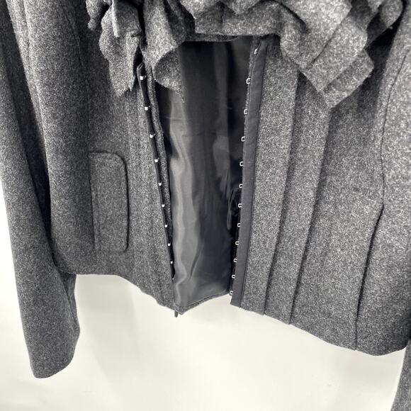 HINGE Grey Wool Blend Ruffle Collar Blazer Jacket // S - Picture 6 of 11